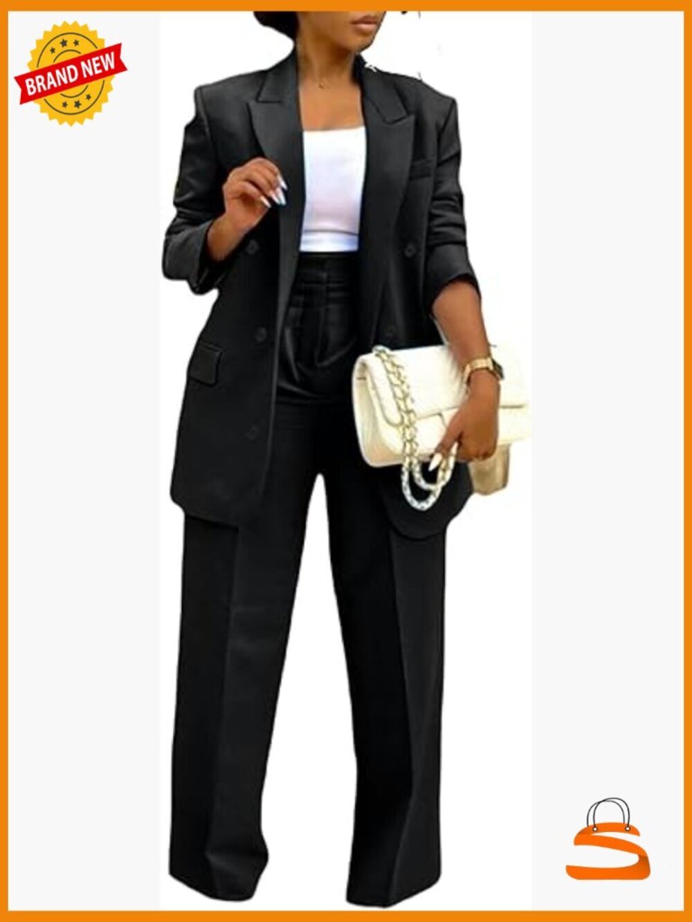 Double Breasted Blazer High Waisted Wide Leg Pants Suit Set Business Casual